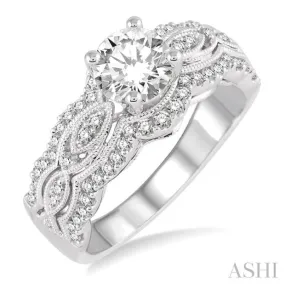 1 Ctw Diamond Engagement Ring with 5/8 Ct Round Cut Center Stone in 14K White Gold