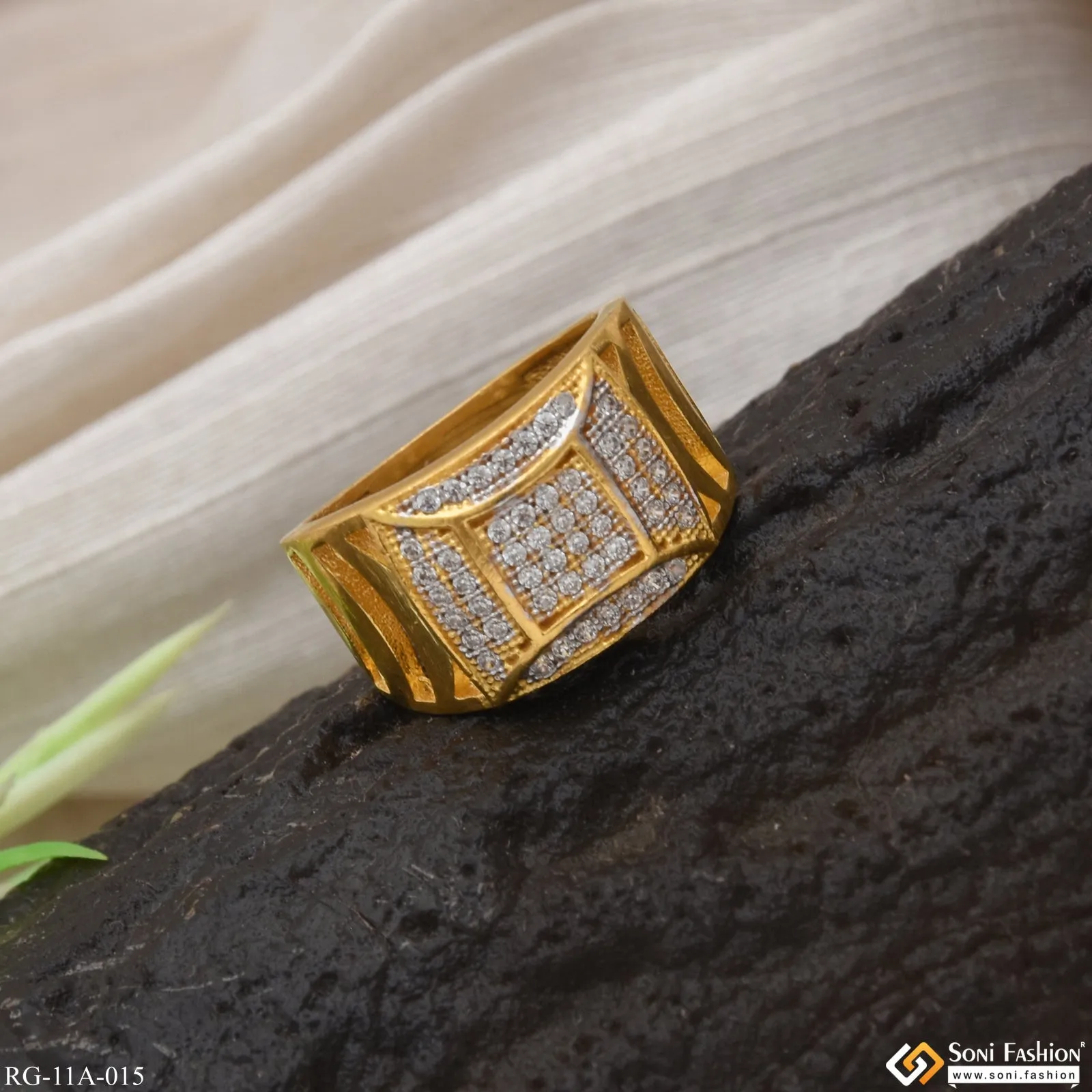 1 Gram Gold Forming Cube with Diamond Best Quality Gold Plated Ring - Style A015