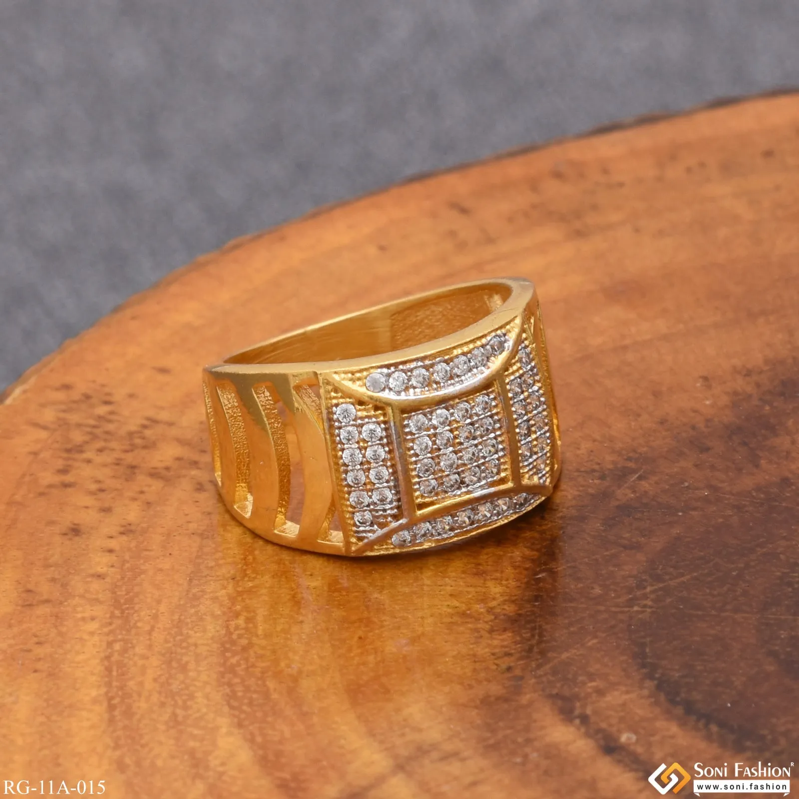 1 Gram Gold Forming Cube with Diamond Best Quality Gold Plated Ring - Style A015