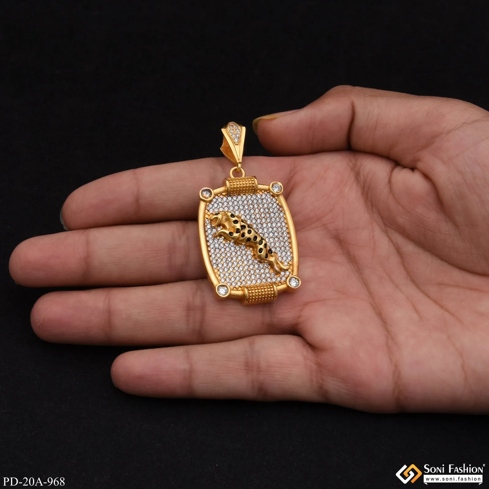 1 Gram Gold Forming Jaguar with Diamond Best Quality Pendant for Men - Style A968