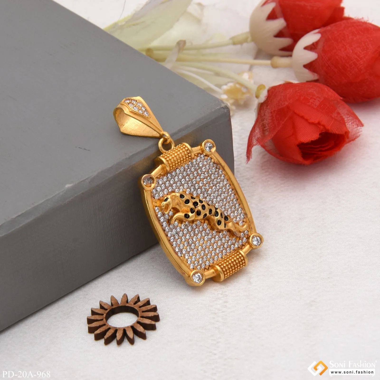 1 Gram Gold Forming Jaguar with Diamond Best Quality Pendant for Men - Style A968