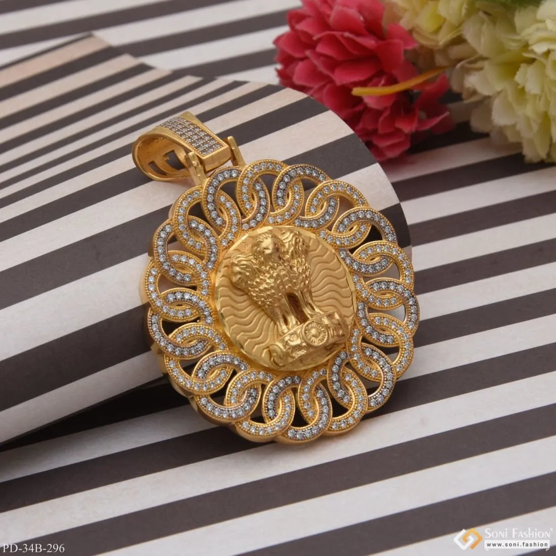 1 Gram Gold Forming Mudra with Diamond Fashionable Design Pendant - Style B296