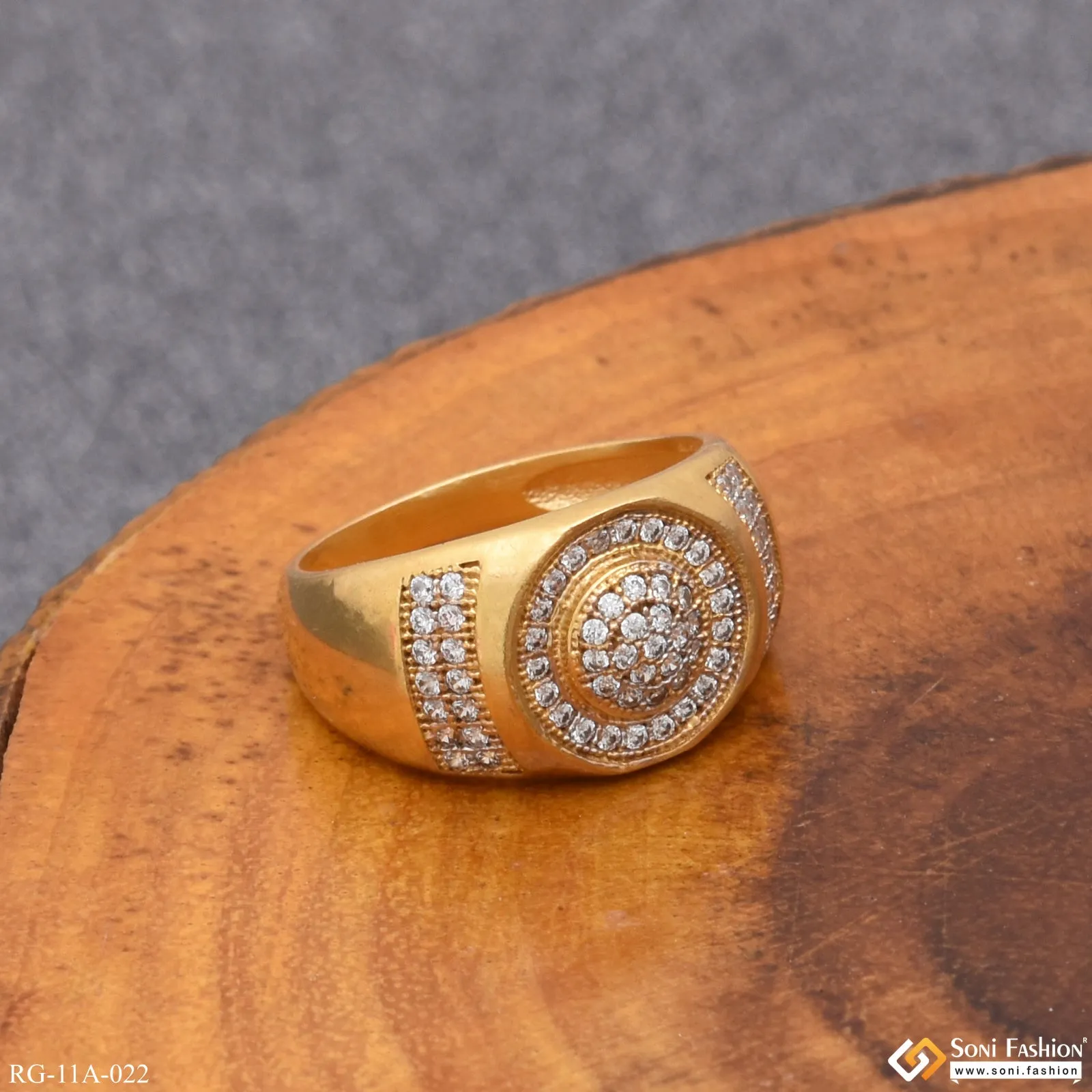 1 Gram Gold Forming Round With Diamond Gorgeous Design Gold Plated Ring - Style A022