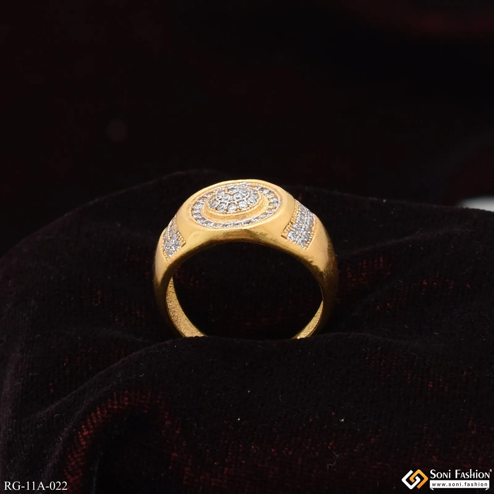 1 Gram Gold Forming Round With Diamond Gorgeous Design Gold Plated Ring - Style A022