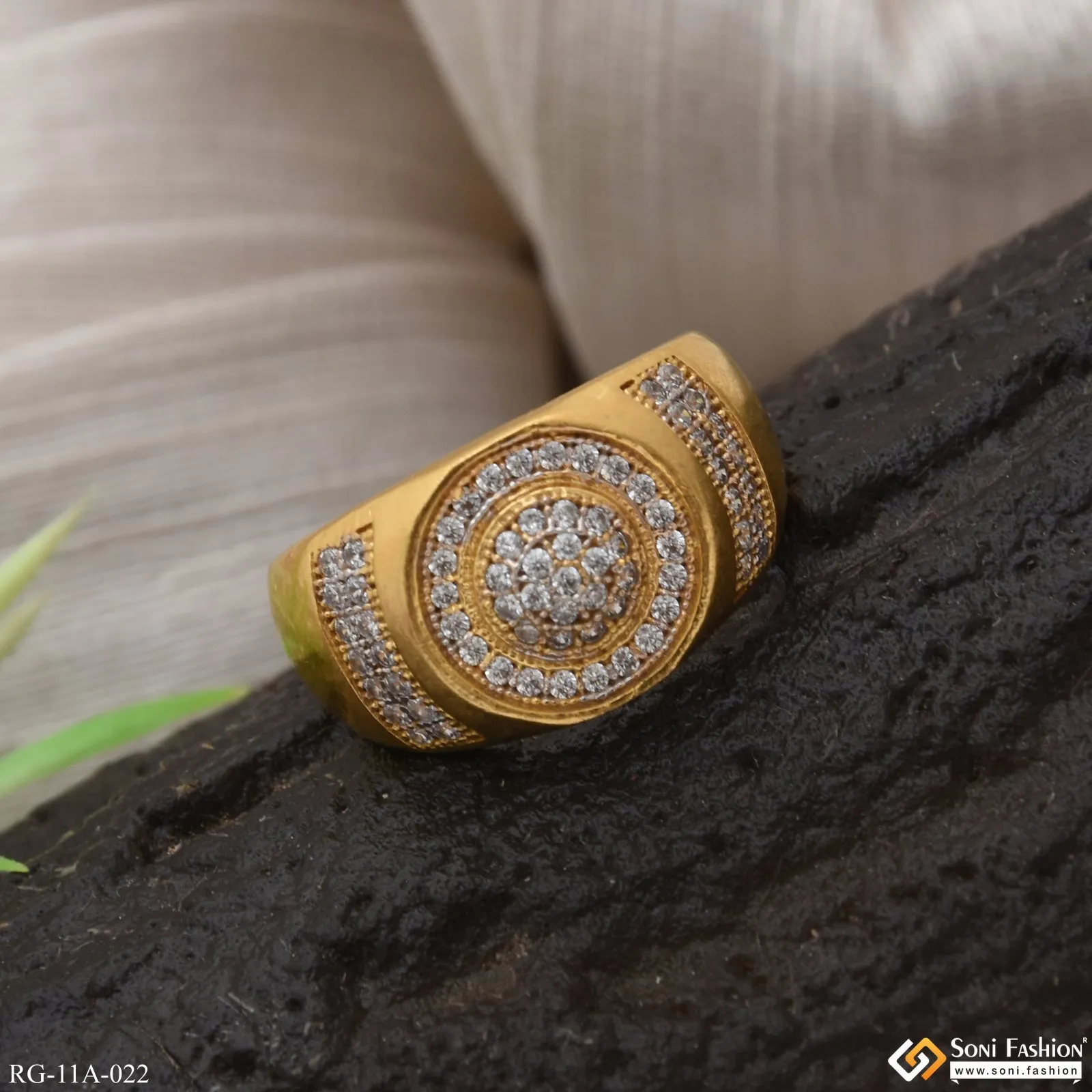 1 Gram Gold Forming Round With Diamond Gorgeous Design Gold Plated Ring - Style A022