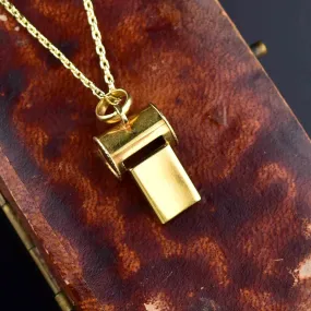 18K Solid Gold Working Whistle Pendant Necklace