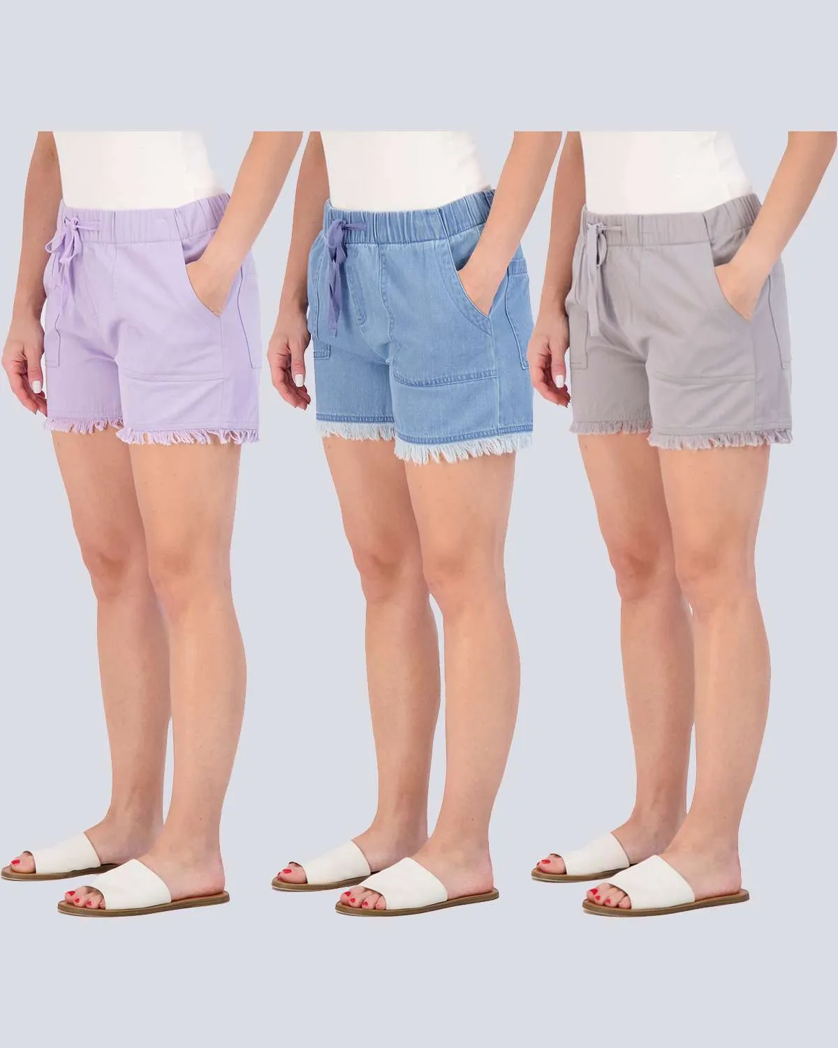 3 Pack: Women's Twill Cutoff Casual Khaki Shorts (Available in Plus Size)