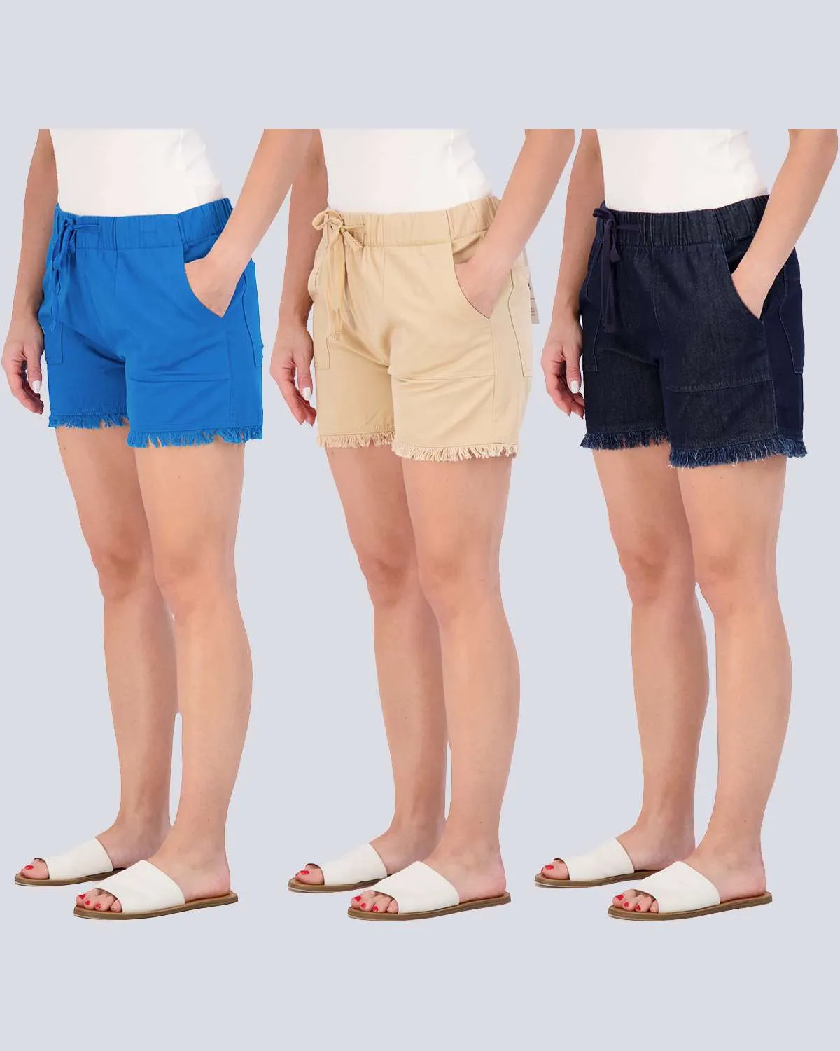 3 Pack: Women's Twill Cutoff Casual Khaki Shorts (Available in Plus Size)