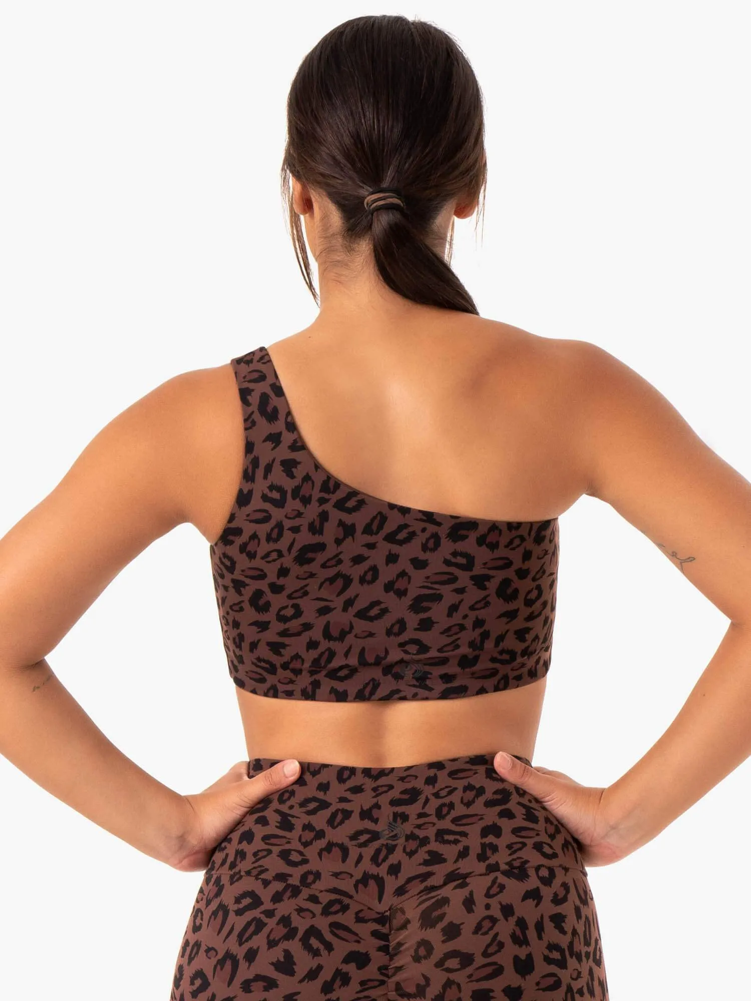 Adapt One Shoulder Sports Bra - Chocolate Leopard