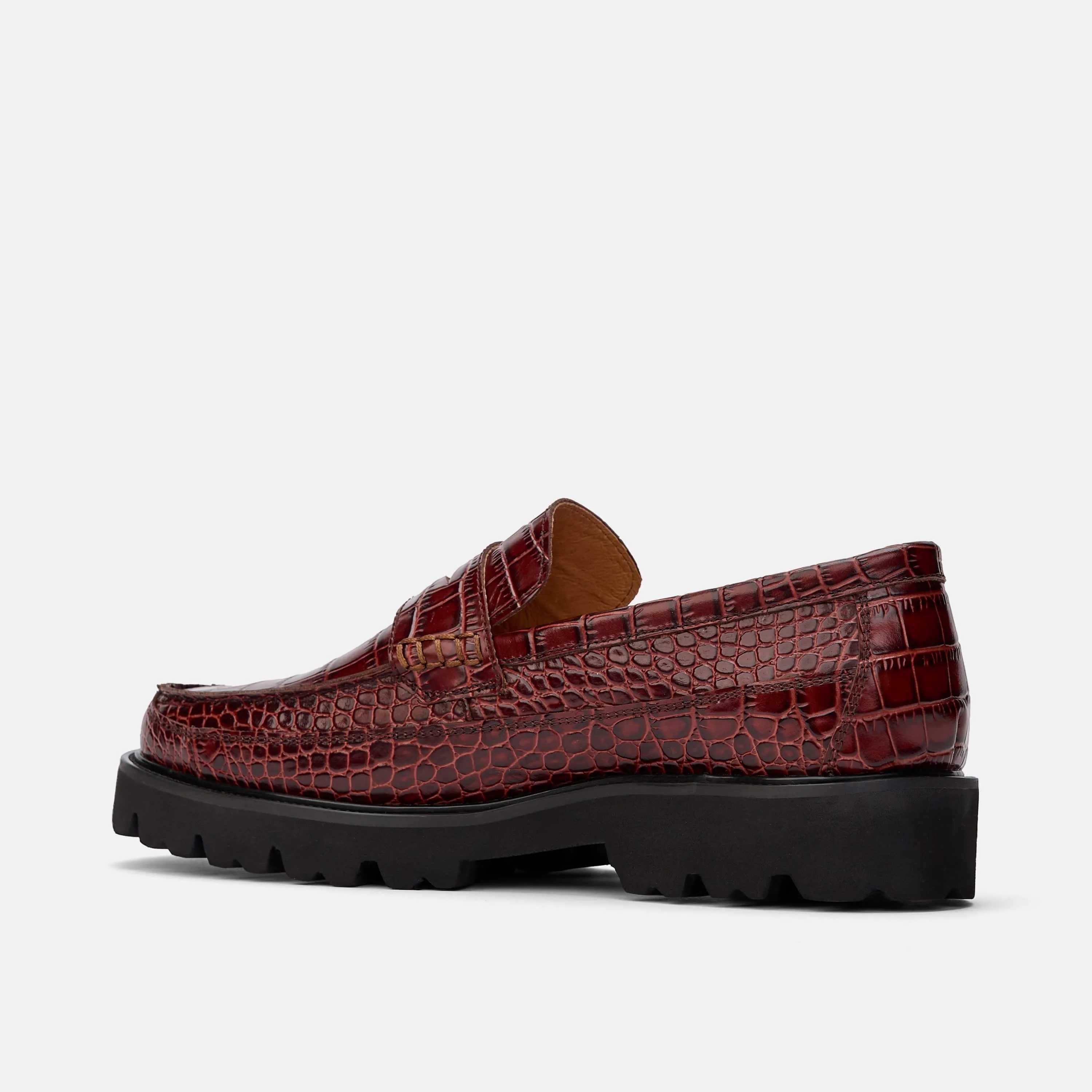 Adler Brandy Croc Leather Penny Loafers