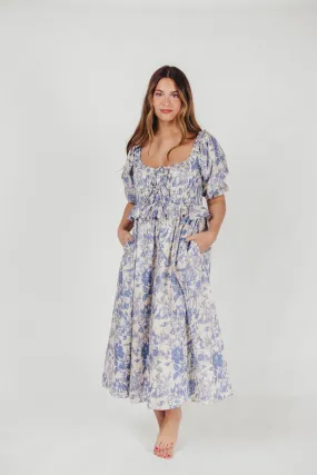 Annabelle Toile Print Midi Dress in Blue