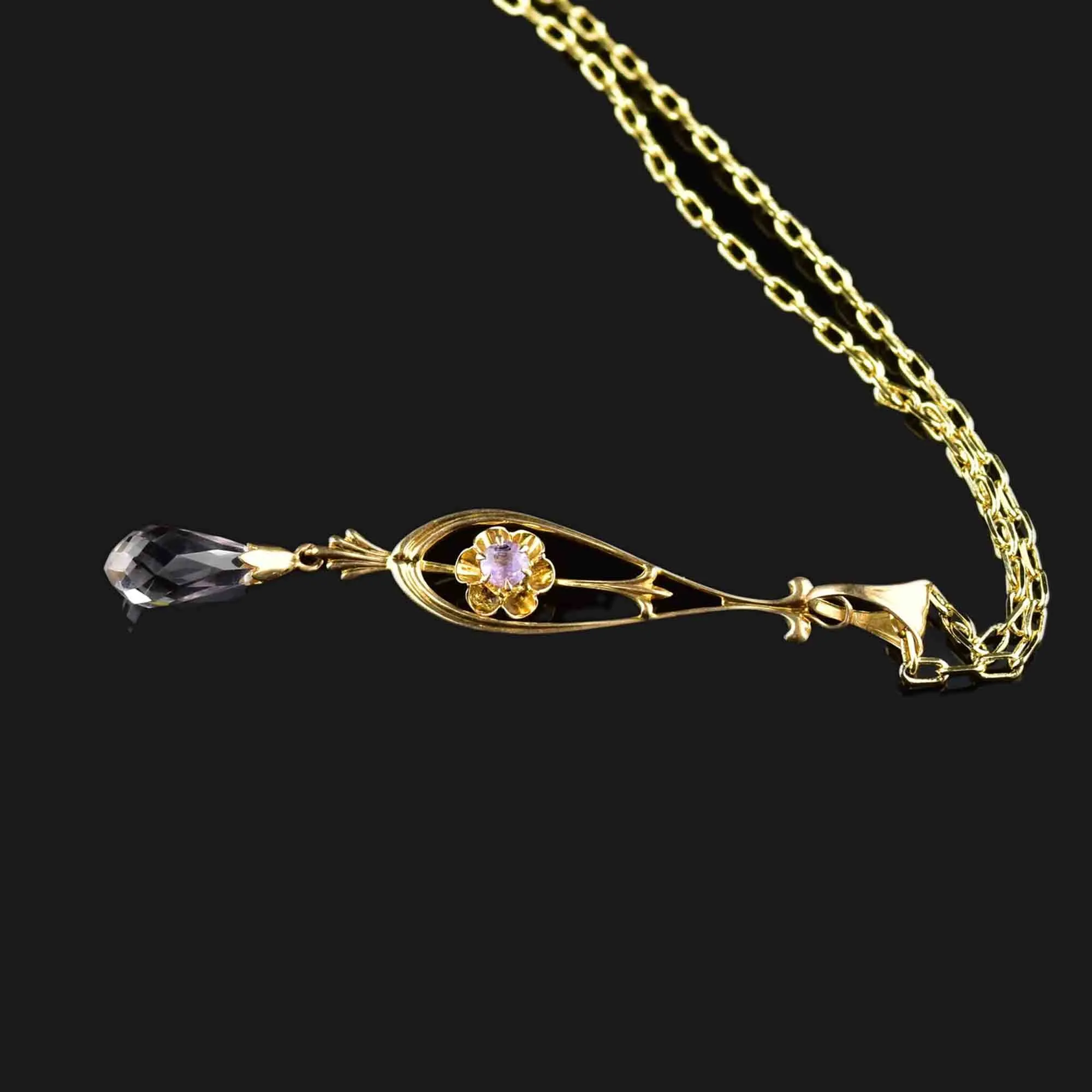 Antique 10K Gold Amethyst Lavalier Necklace