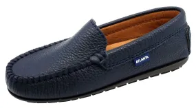 Atlanta Mocassin Boy's and Girl's Pebbled Leather Loafers, Navy Blue