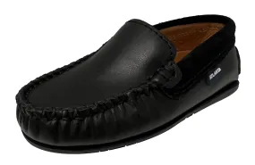 Atlanta Mocassin Boy's and Girl's Plain Vamp Leather and Suede Loafers, Black