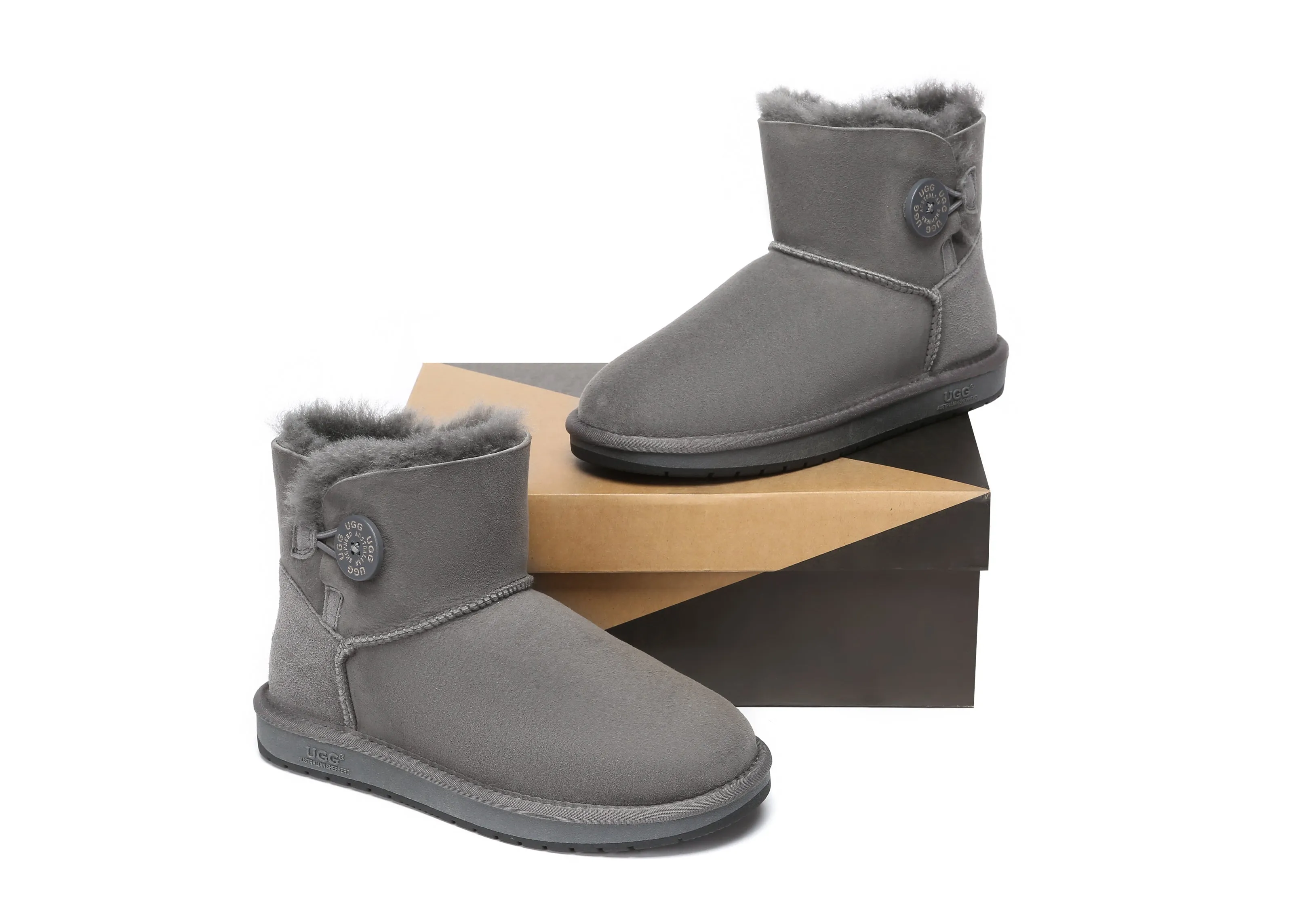 Australia Premium Double Face Sheepskin Water Resistant Mini Button Boots