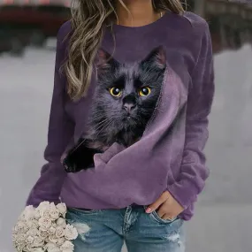 BerryBetty - Cat Print Casual Sweatshirt