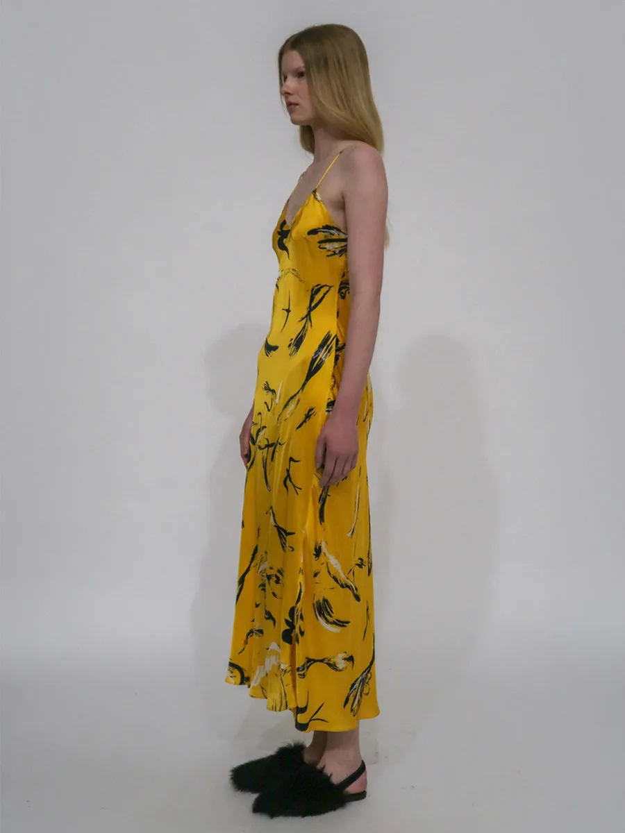 BIAS SLIP DRESS - PAINTED BIRDS