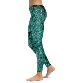 Black and Turquoise Henna Tattoo Leggings