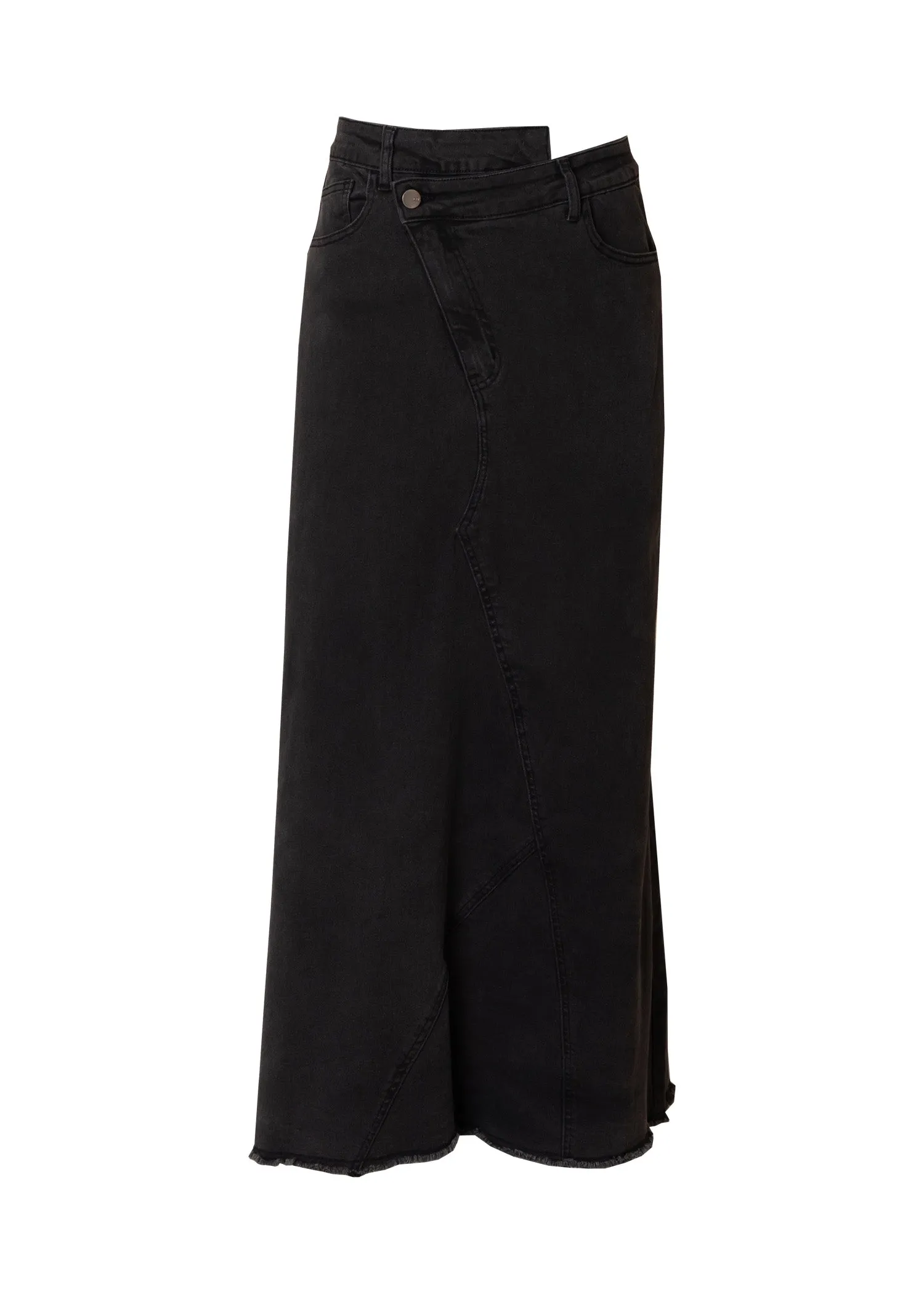 Black Cross Button Denim Skirt