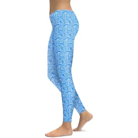 Blue & White Paisley Leggings