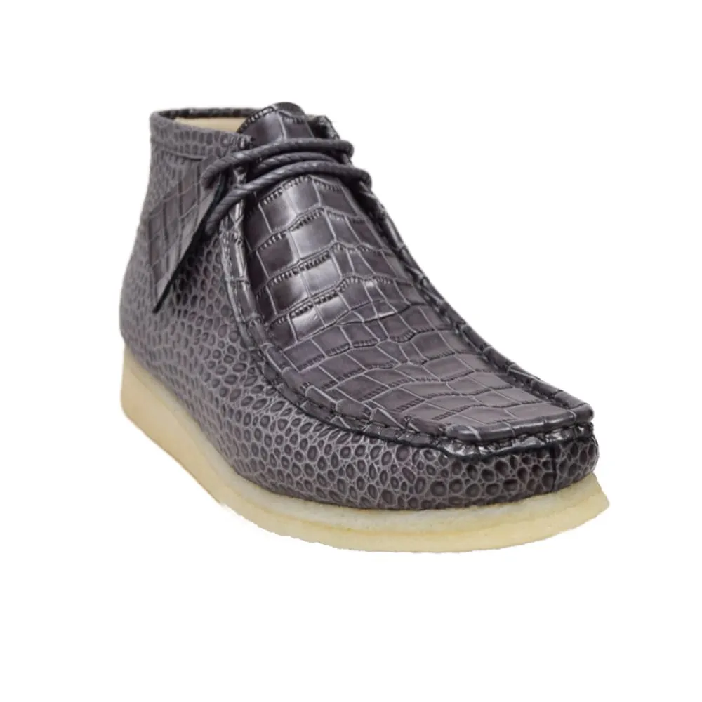 British Walkers Wallabee Boot Gators Men's Gray Alligator Leather Ankle Boots