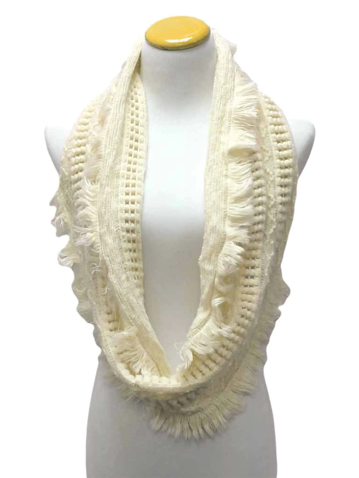 Cable Knit Infinity Loop Scarf With Fringe