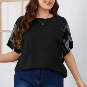 Casual Crew Neck Print Top Short Sleeve Wholesale Plus Size Clothing