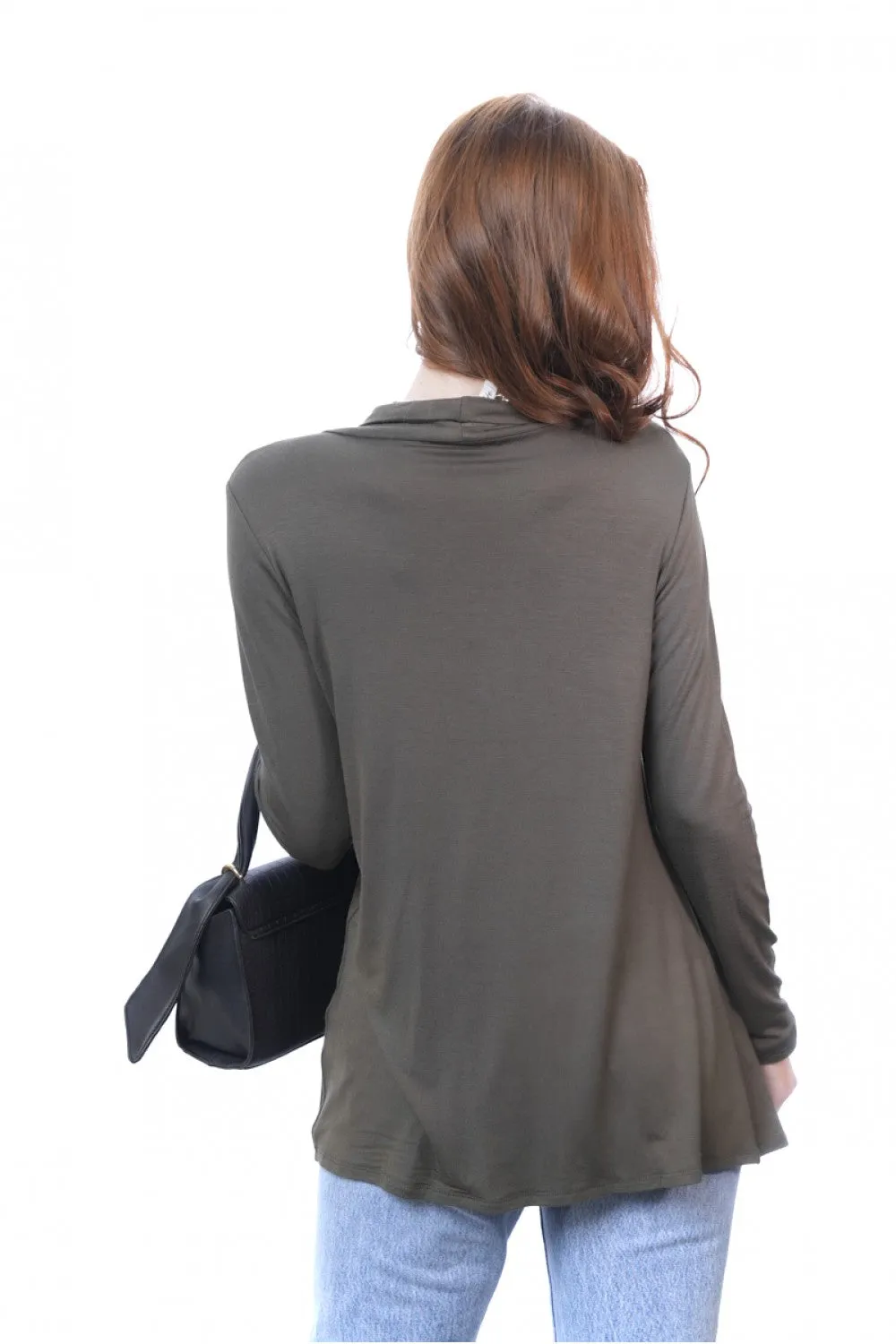 Cowl Nec Top With Long 3/4 Sleeve - 3 Colors  - PREORDER