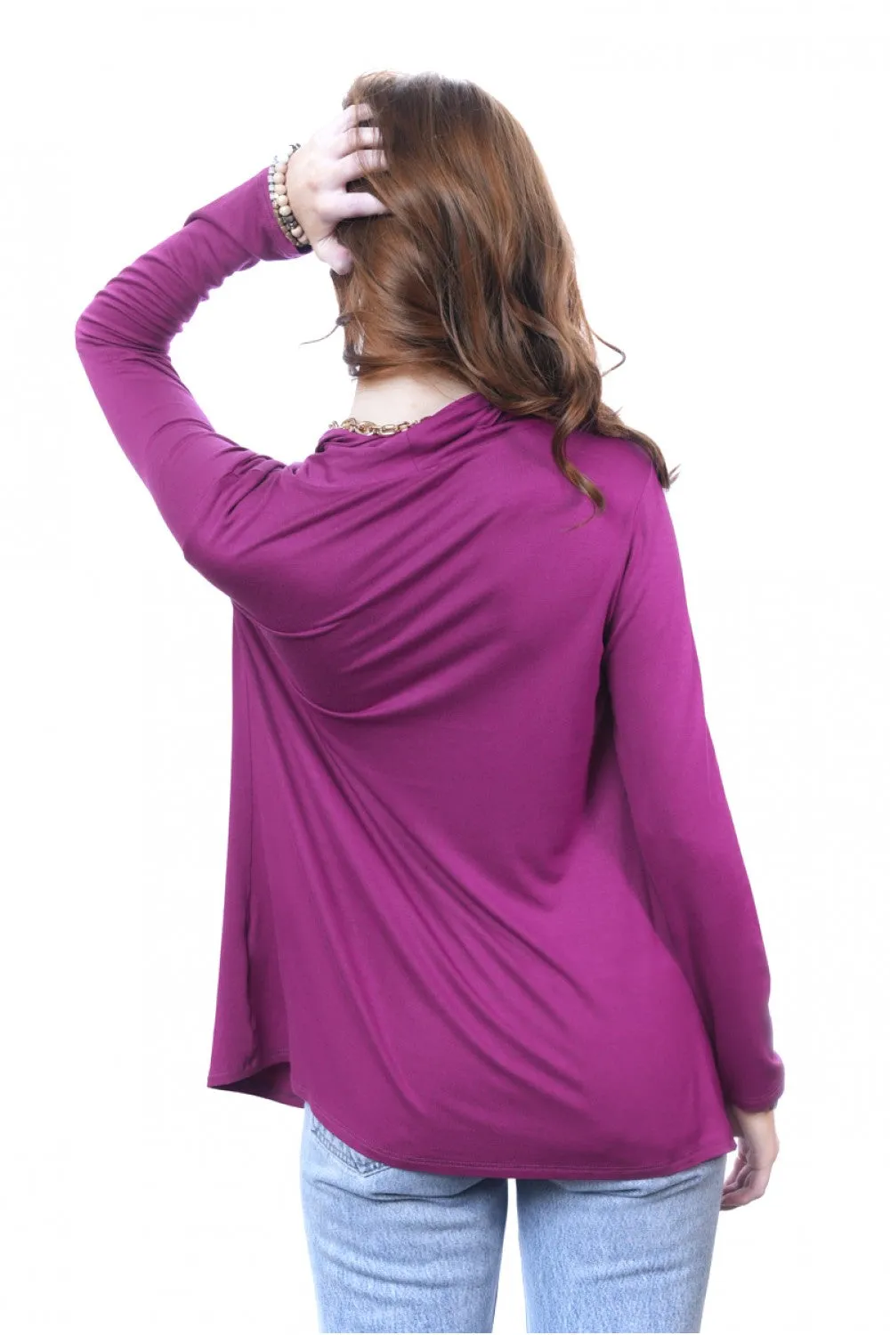 Cowl Nec Top With Long 3/4 Sleeve - 3 Colors  - PREORDER