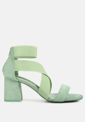 Elastic Strappy Block Heel Sandals By Ruw