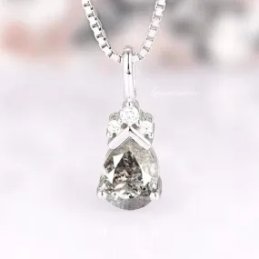 Galaxy Raw Salt & Pepper Diamond (Herkimer Diamond) Pendant Necklace- Sterling Silver