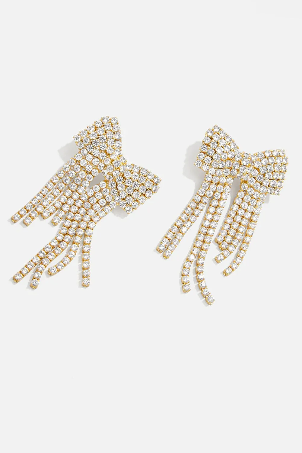 Gold Rhinestone Bowknot Fringe Dropping Earrings