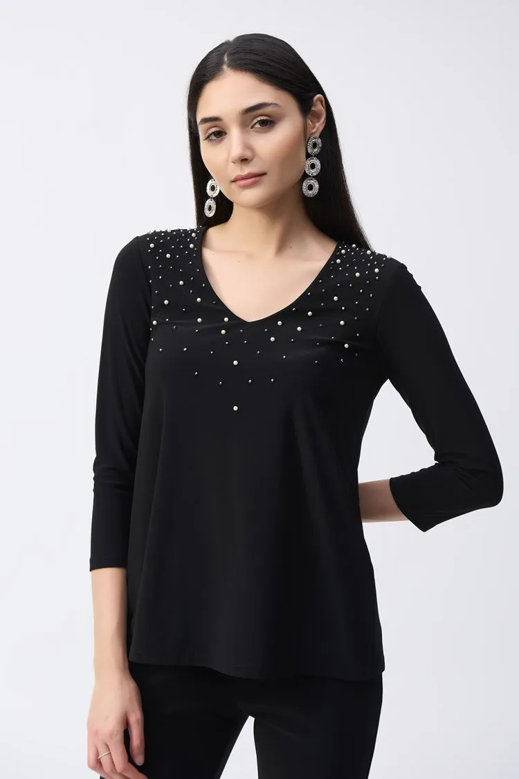 Joseph Ribkoff Black Silky Knit Fit-and-Flare Top