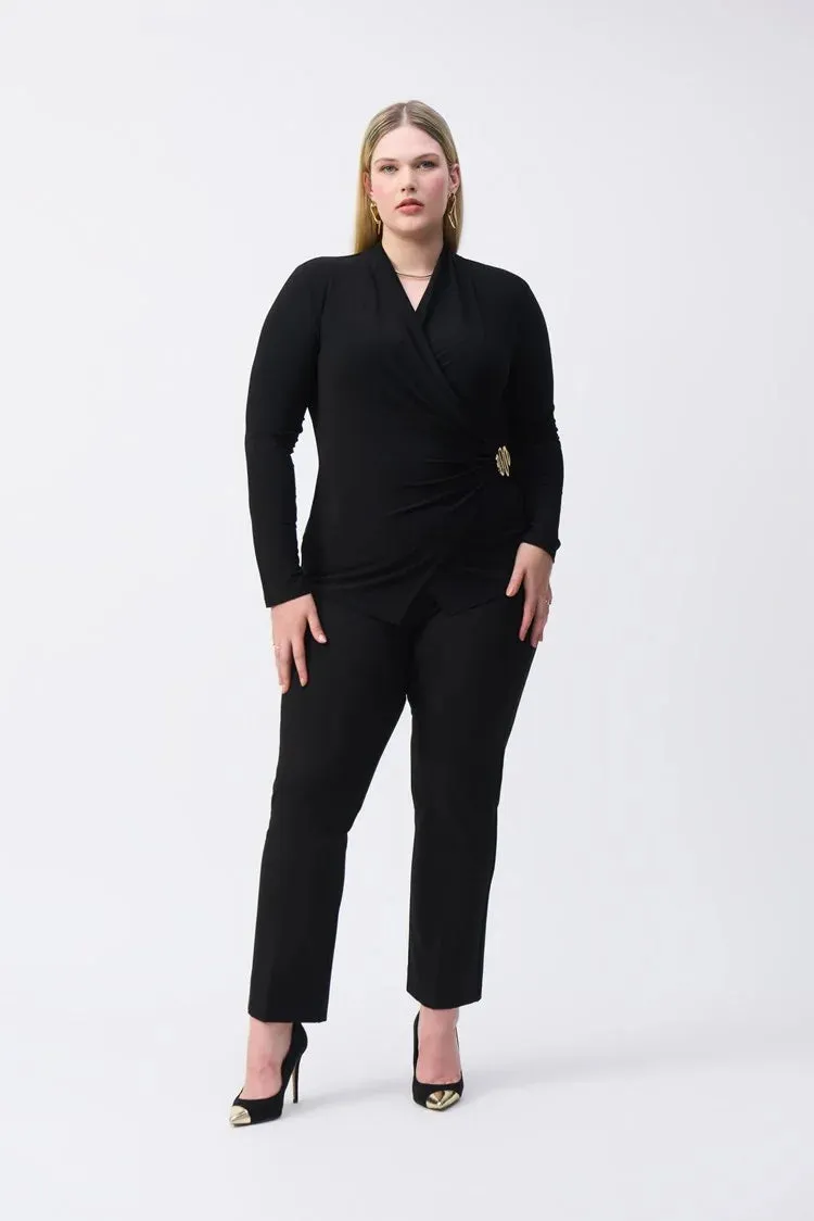 Joseph Ribkoff Black Silky Knit Fitted Wrap Top