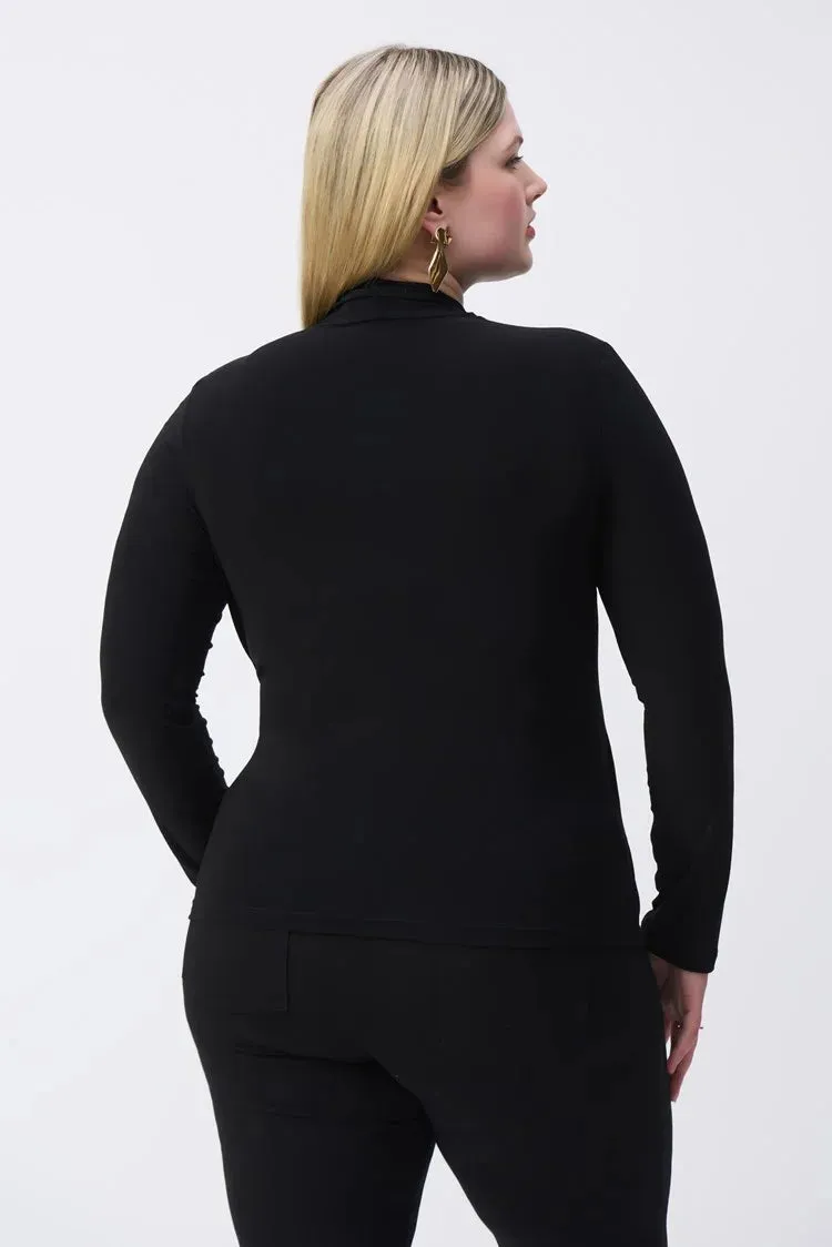 Joseph Ribkoff Black Silky Knit Fitted Wrap Top