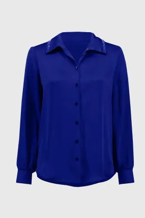 Joseph Ribkoff Royal Sapphire Satin Straight Blouse