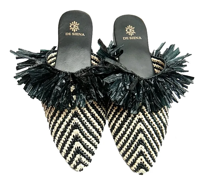 MAMOUNIA NATURAL BLACK TWO TONE SLIPPERS