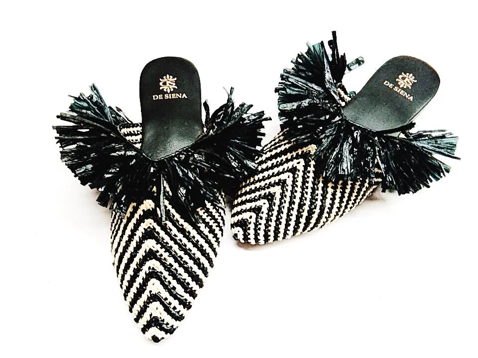 MAMOUNIA NATURAL BLACK TWO TONE SLIPPERS