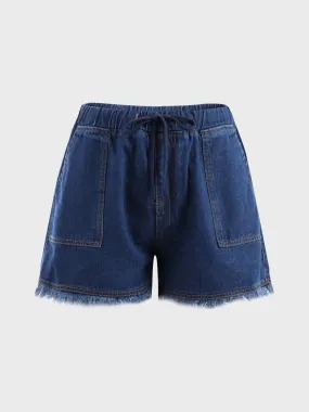 Midsize Playful Fringe High-Waisted Denim Shorts