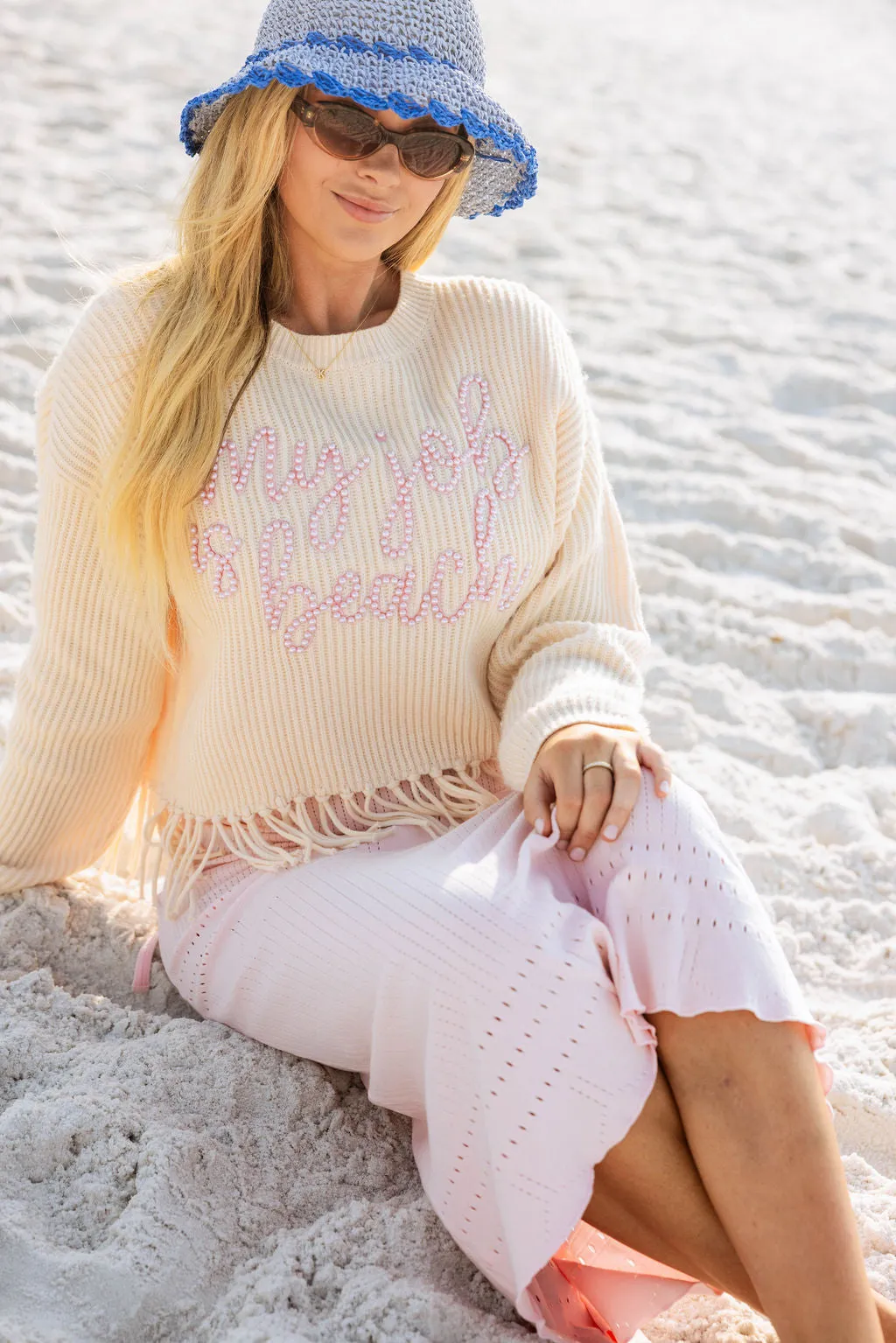 'My Job Is Beach' Fringe Sweater