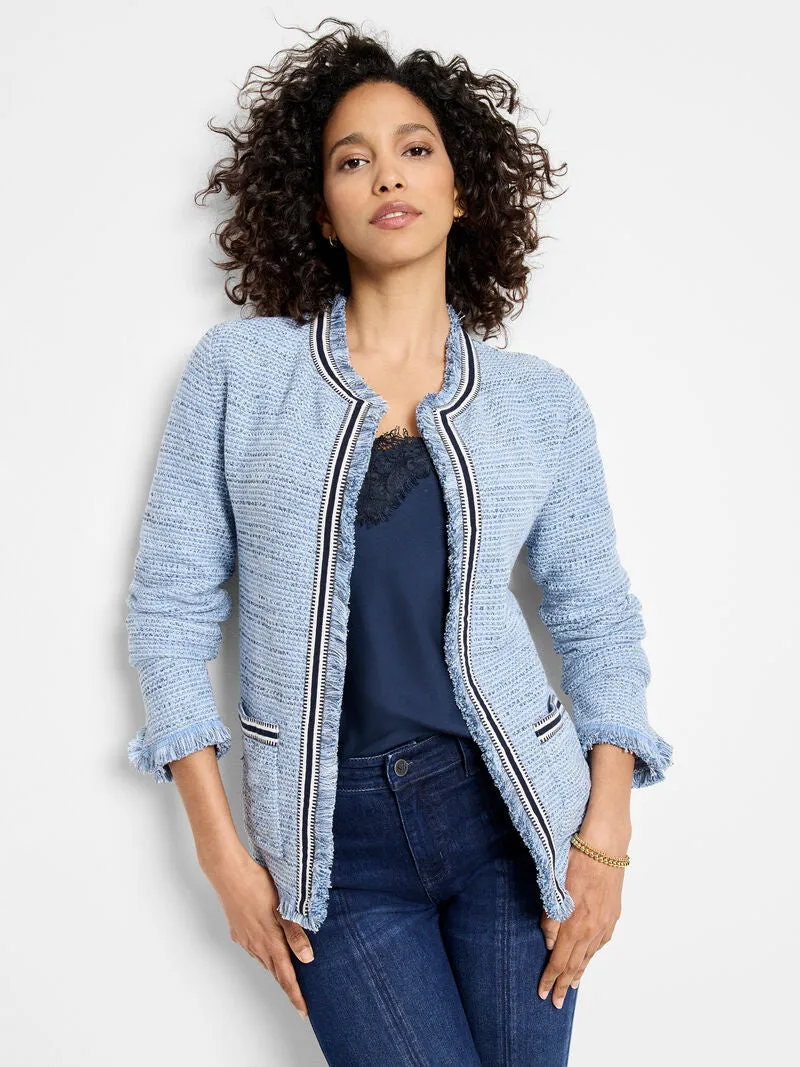 NIC ZOE Indigo Fringe Mix Knit Jacket