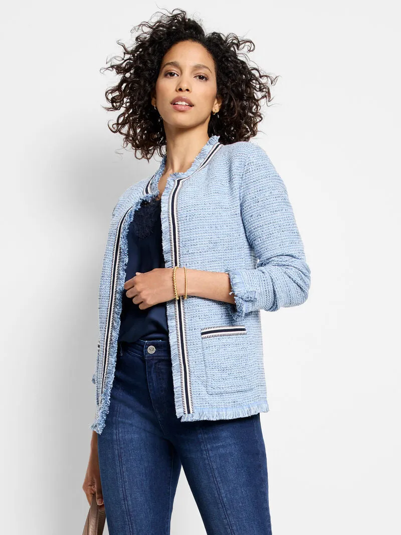 NIC ZOE Indigo Fringe Mix Knit Jacket