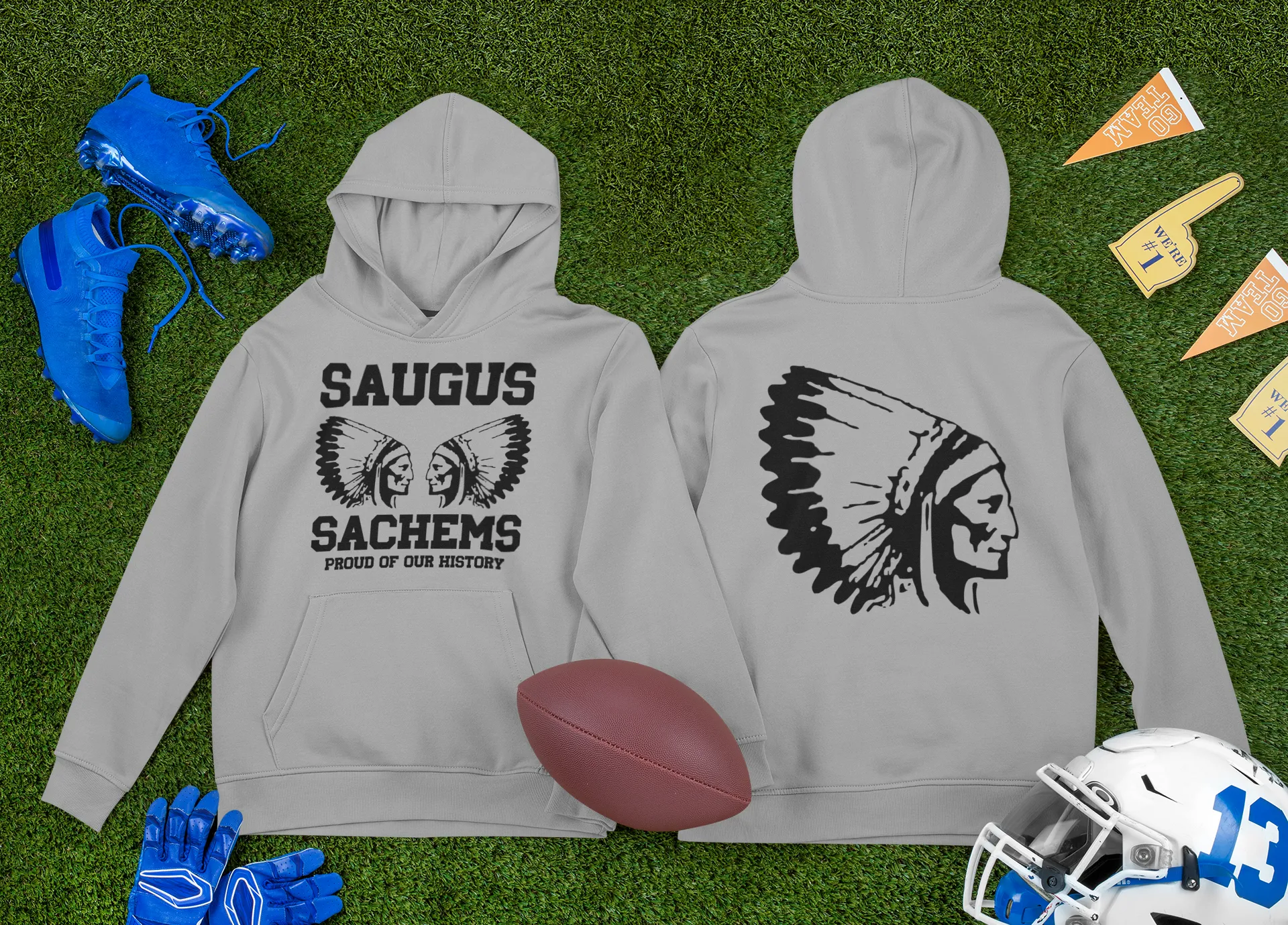 Proud Saugus Sachem ASH GRAY Hoodie - Adult Sizes