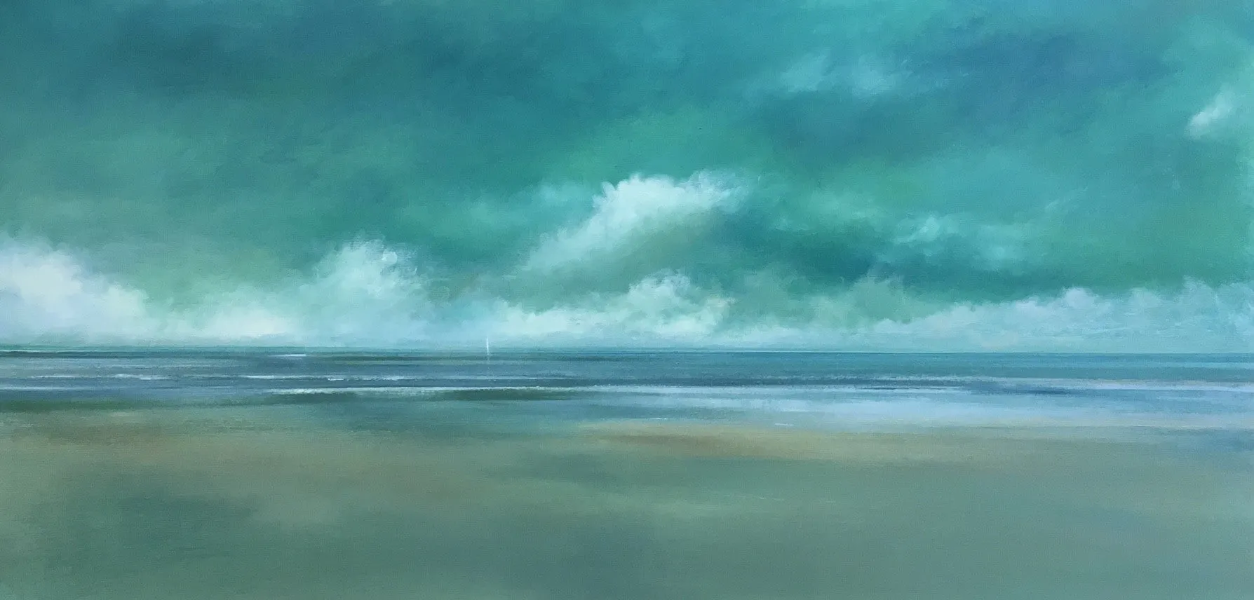 "Green Day" by Michael Marrinan - Contemporary Peaceful Coastal Oil Painting