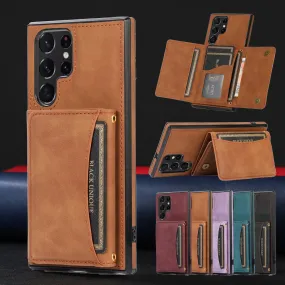 Triple Folded Matte Leather Wallet Case for Samsung