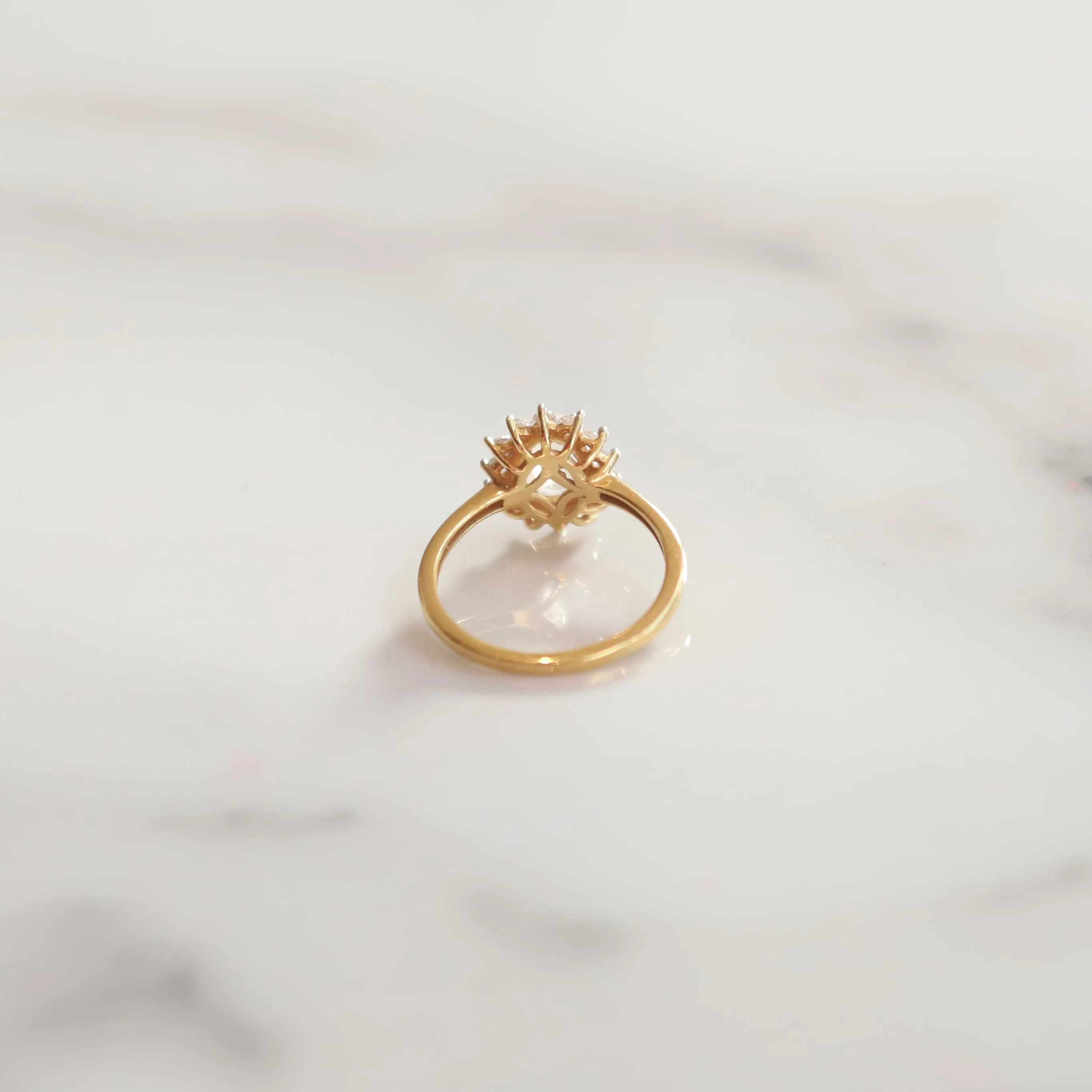 Vintage Polly Moonstone Halo Ring | Size J | 9ct Gold Plated