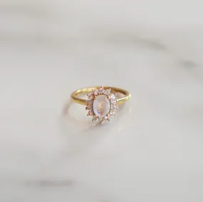 Vintage Polly Moonstone Halo Ring | Size J | 9ct Gold Plated