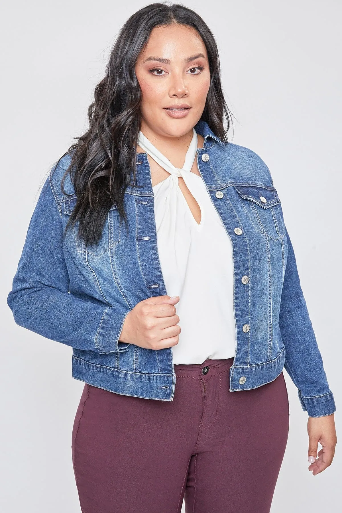 Women's Plus Size Cropped Denim Jacket