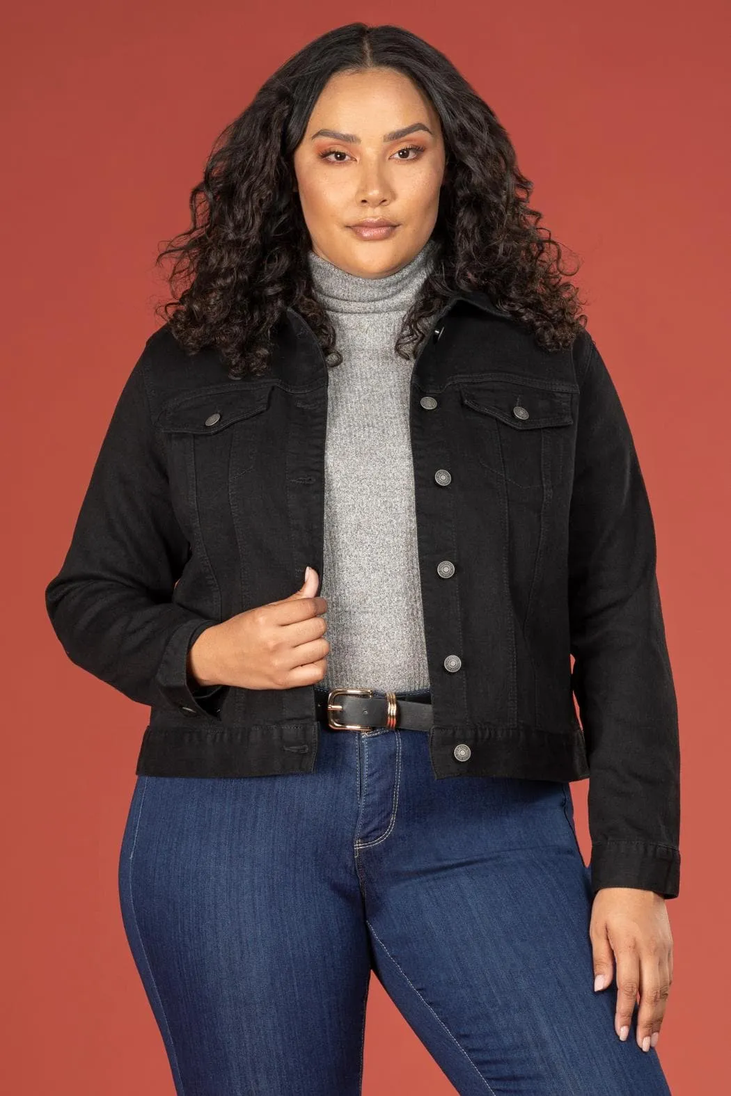 Women's Plus Size Cropped Denim Jacket